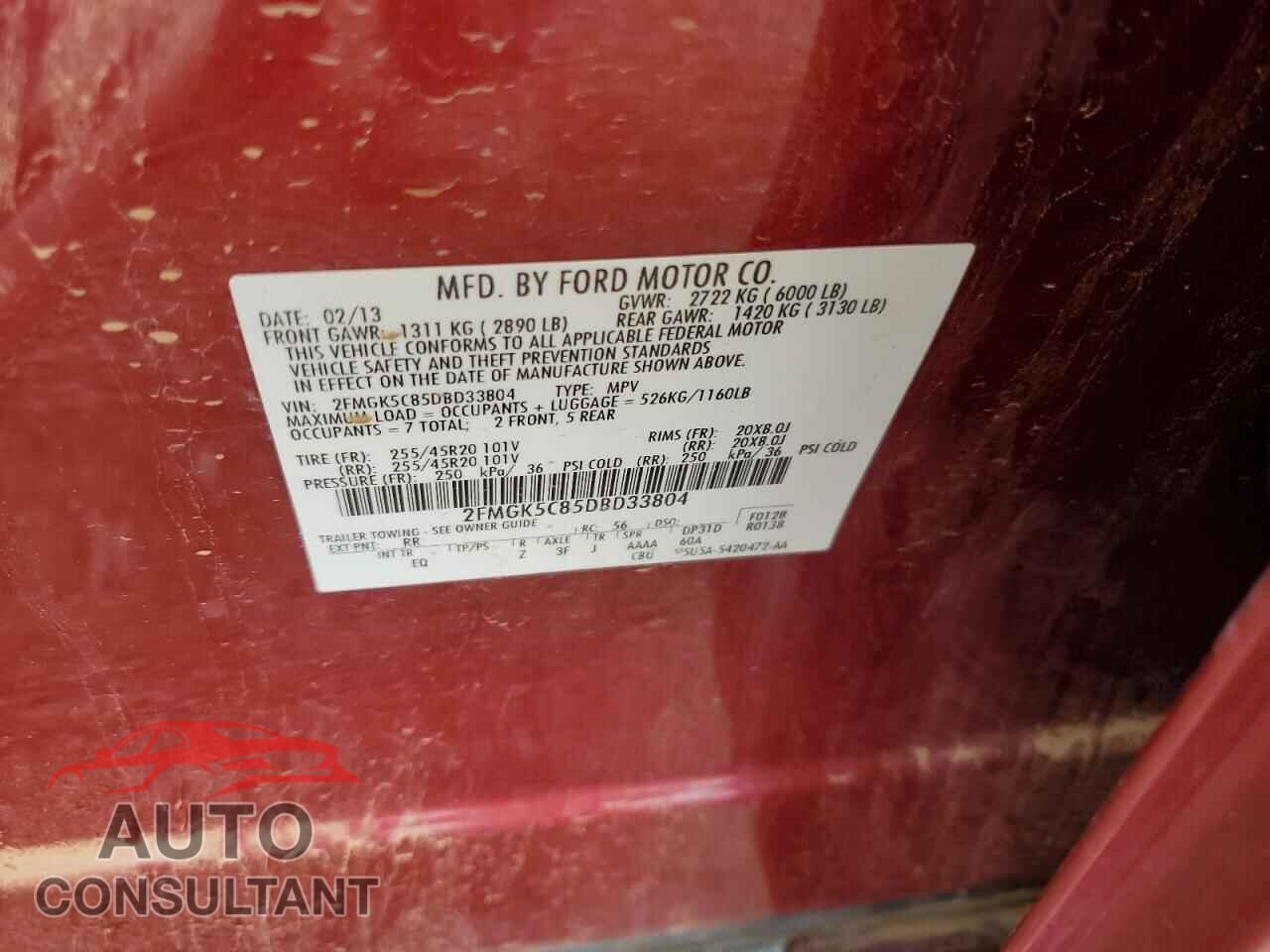 FORD FLEX 2013 - 2FMGK5C85DBD33804