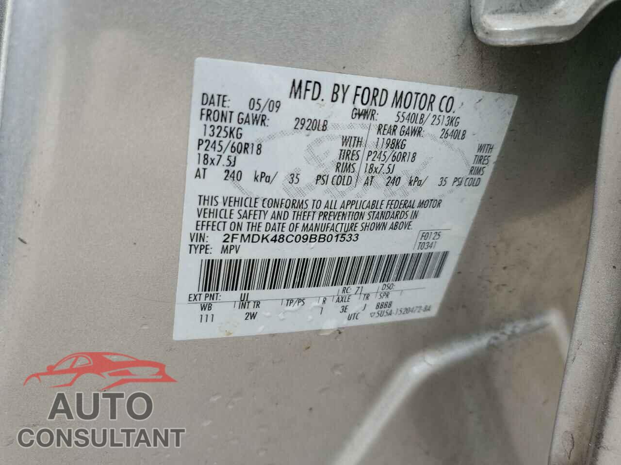 FORD EDGE 2009 - 2FMDK48C09BB01533
