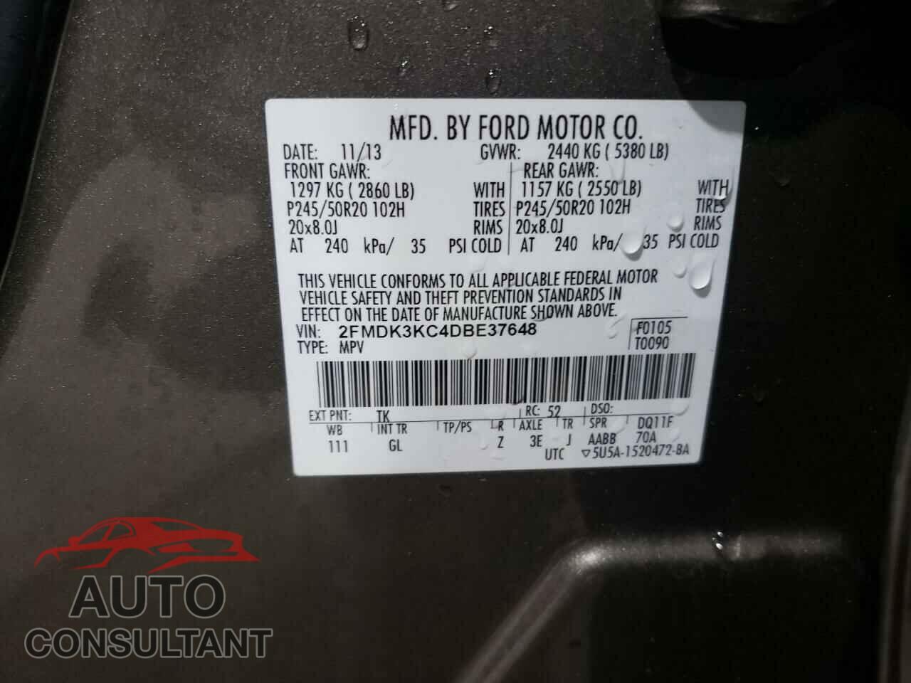 FORD EDGE 2013 - 2FMDK3KC4DBE37648