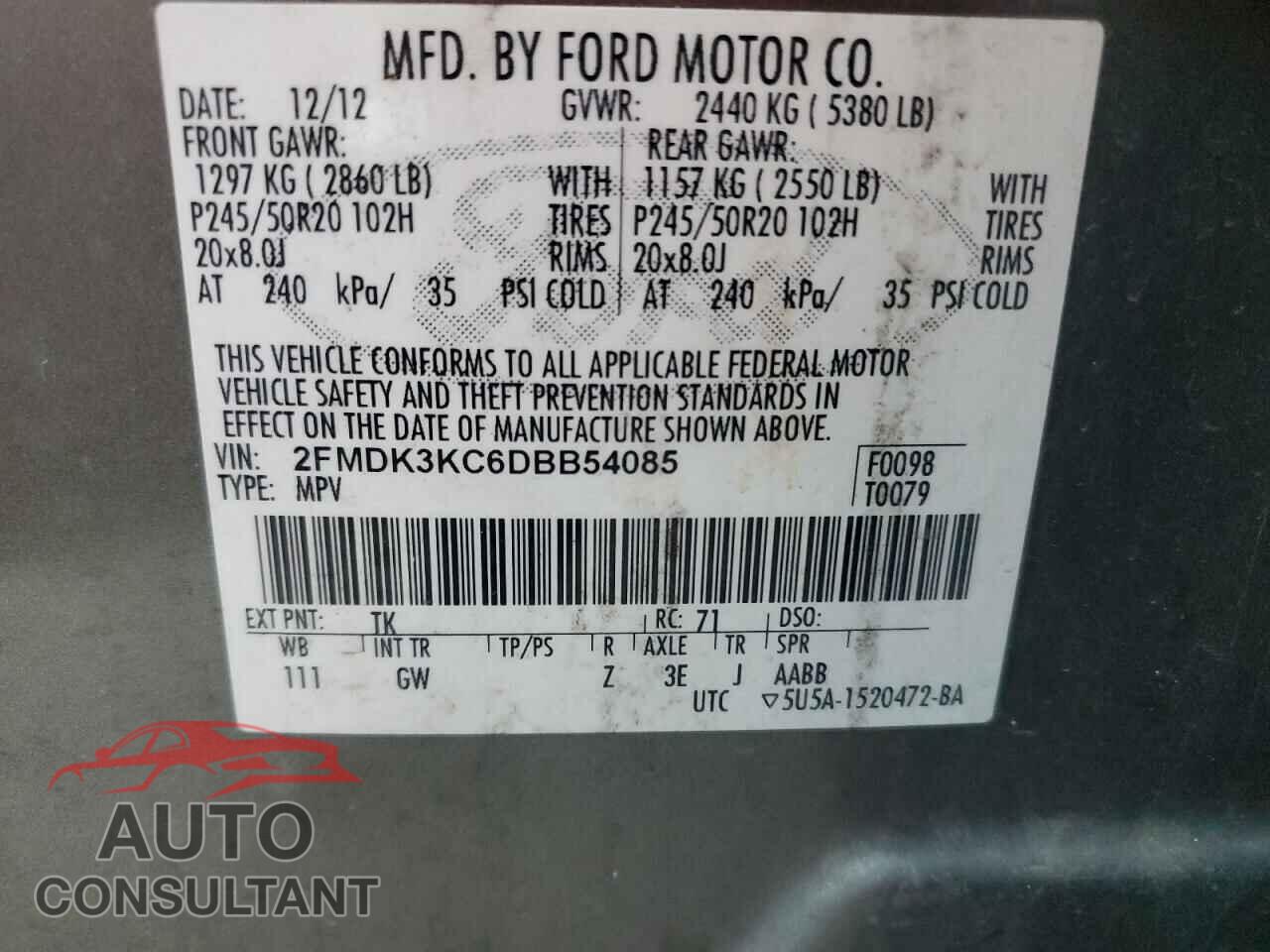 FORD EDGE 2013 - 2FMDK3KC6DBB54085