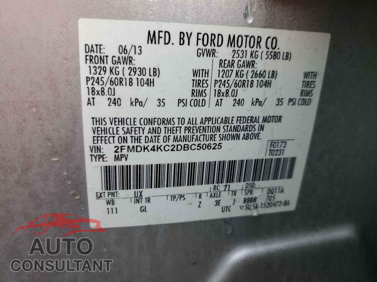 FORD EDGE 2013 - 2FMDK4KC2DBC50625