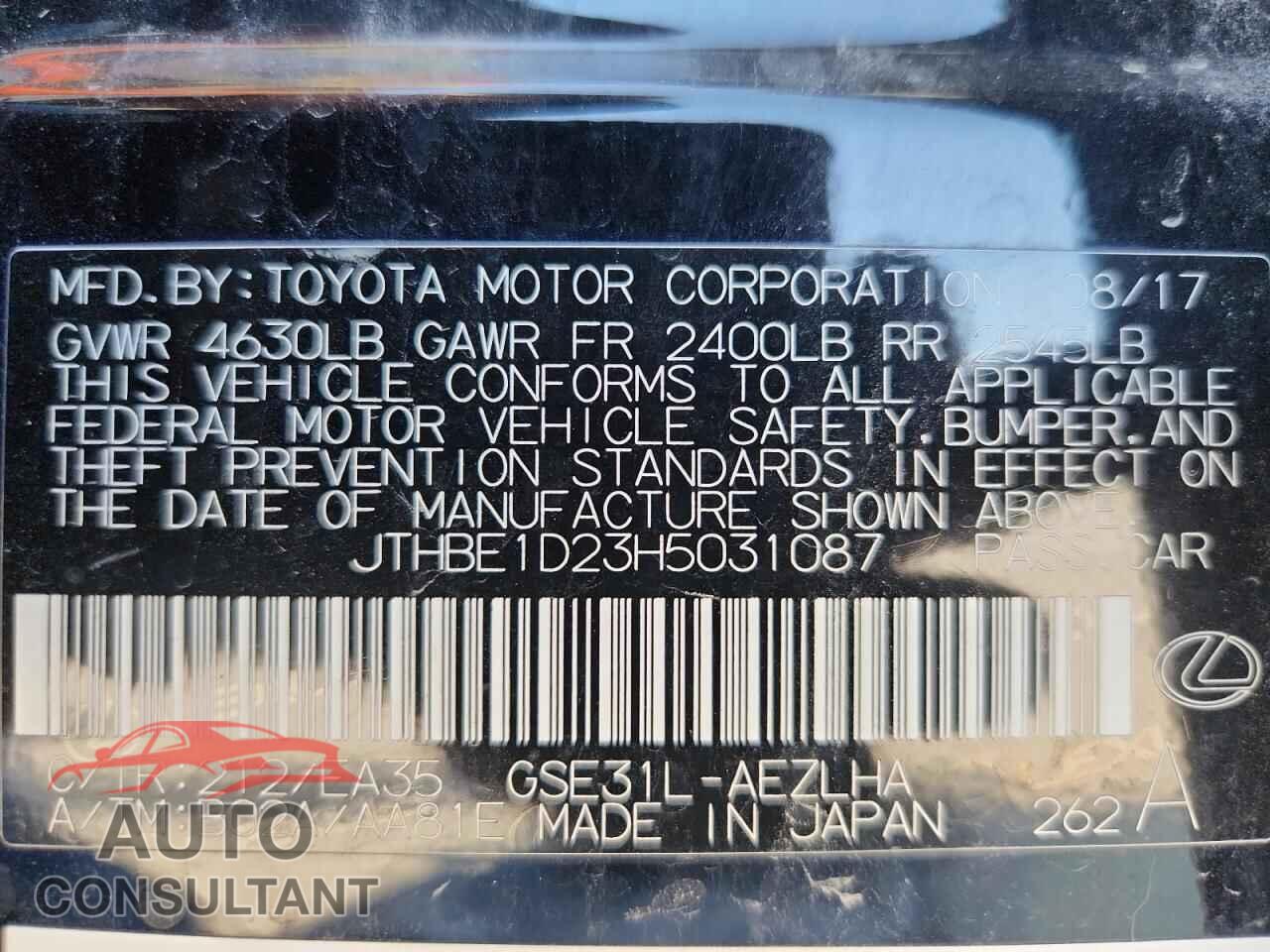LEXUS IS 2017 - JTHBE1D23H5031087