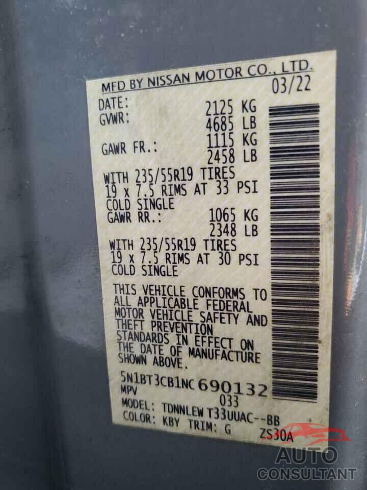 NISSAN ROGUE 2022 - 5N1BT3CB1NC690132
