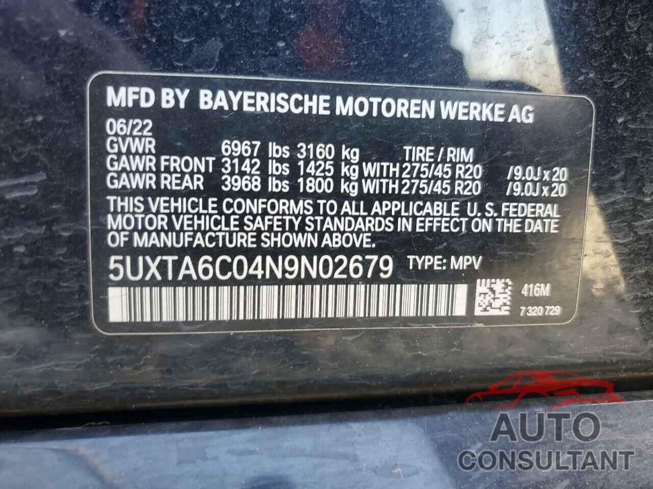 BMW X5 2022 - 5UXTA6C04N9N02679