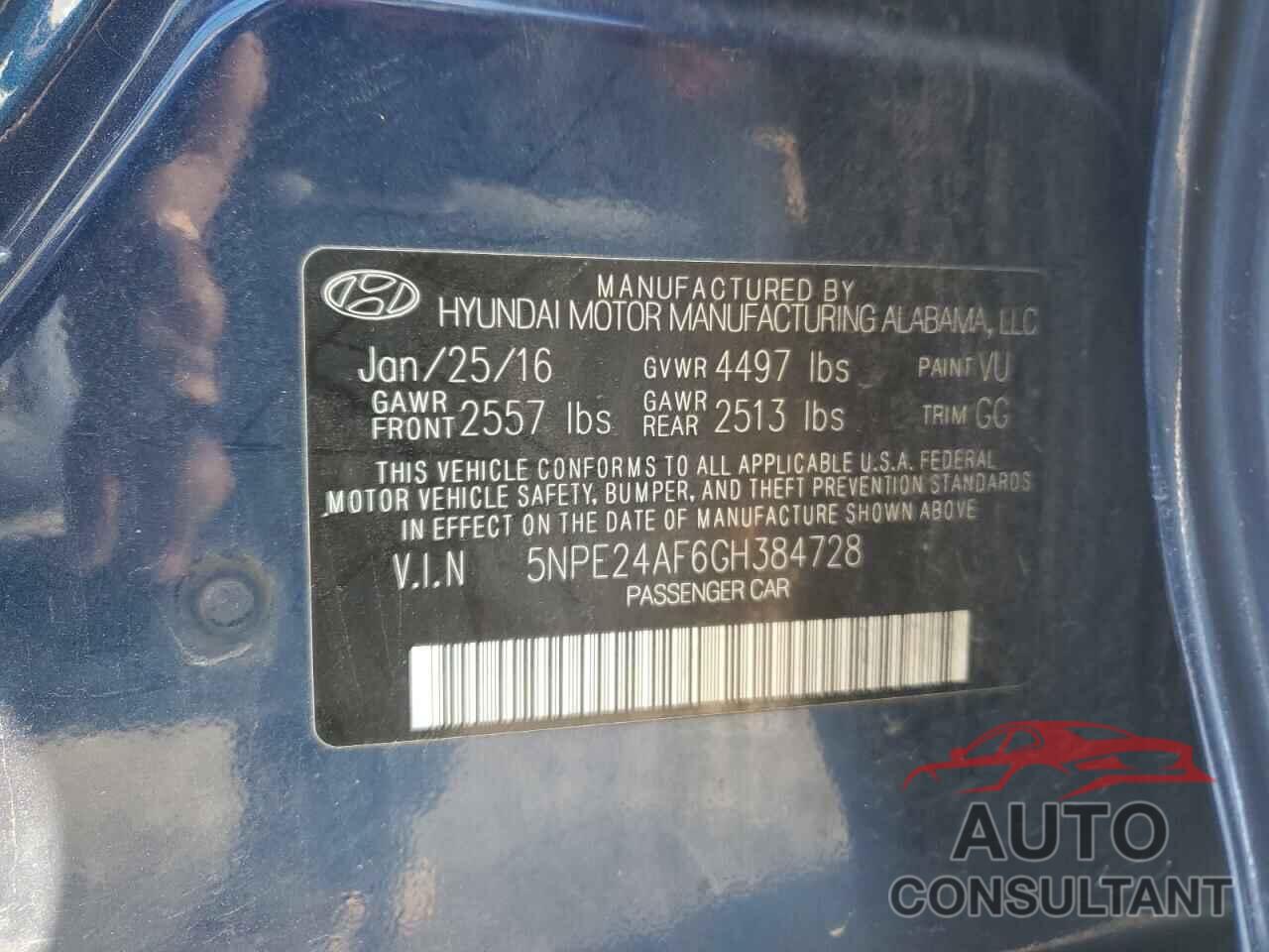 HYUNDAI SONATA 2016 - 5NPE24AF6GH384728