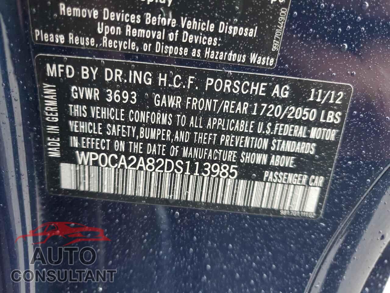PORSCHE BOXSTER 2013 - WP0CA2A82DS113985