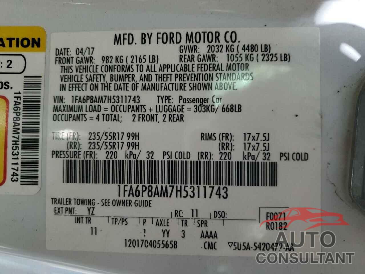 FORD ALL Models 2017 - 1FA6P8AM7H5311743