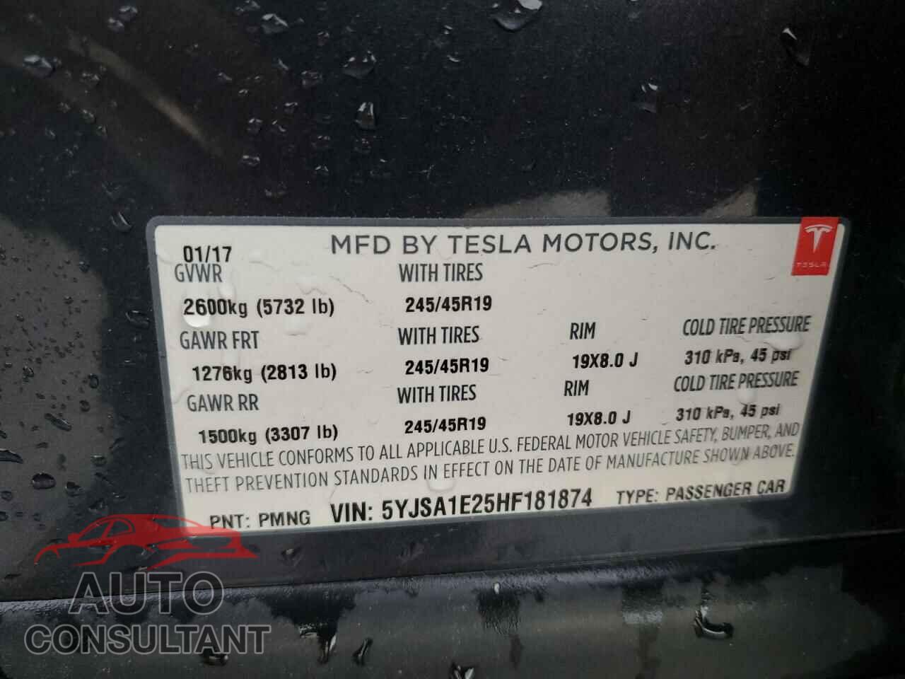 TESLA MODEL S 2017 - 5YJSA1E25HF181874