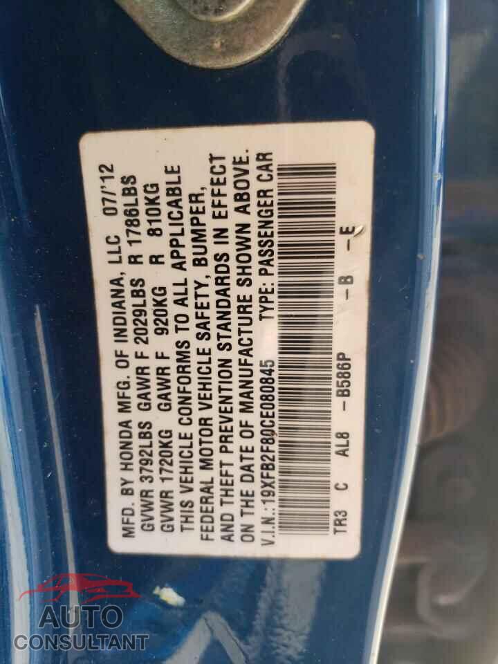 HONDA CIVIC 2012 - 19XFB2F80CE080845