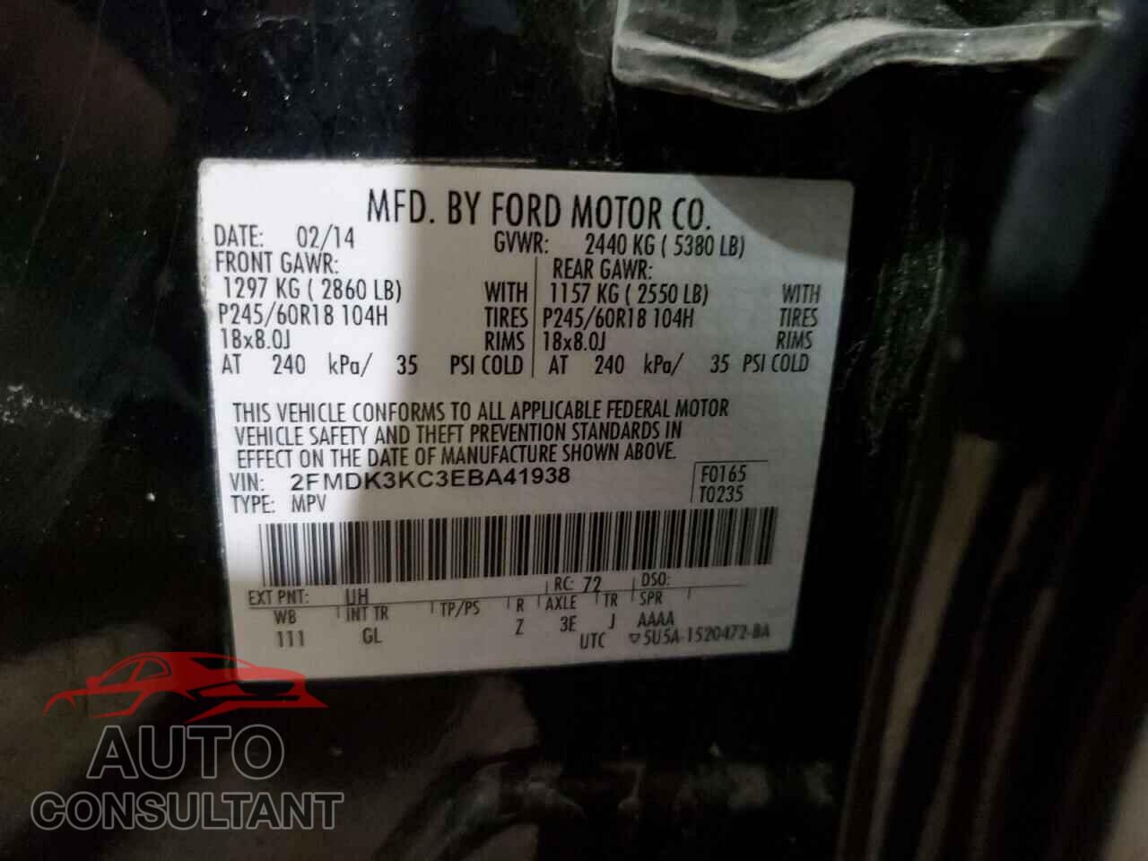 FORD EDGE 2014 - 2FMDK3KC3EBA41938