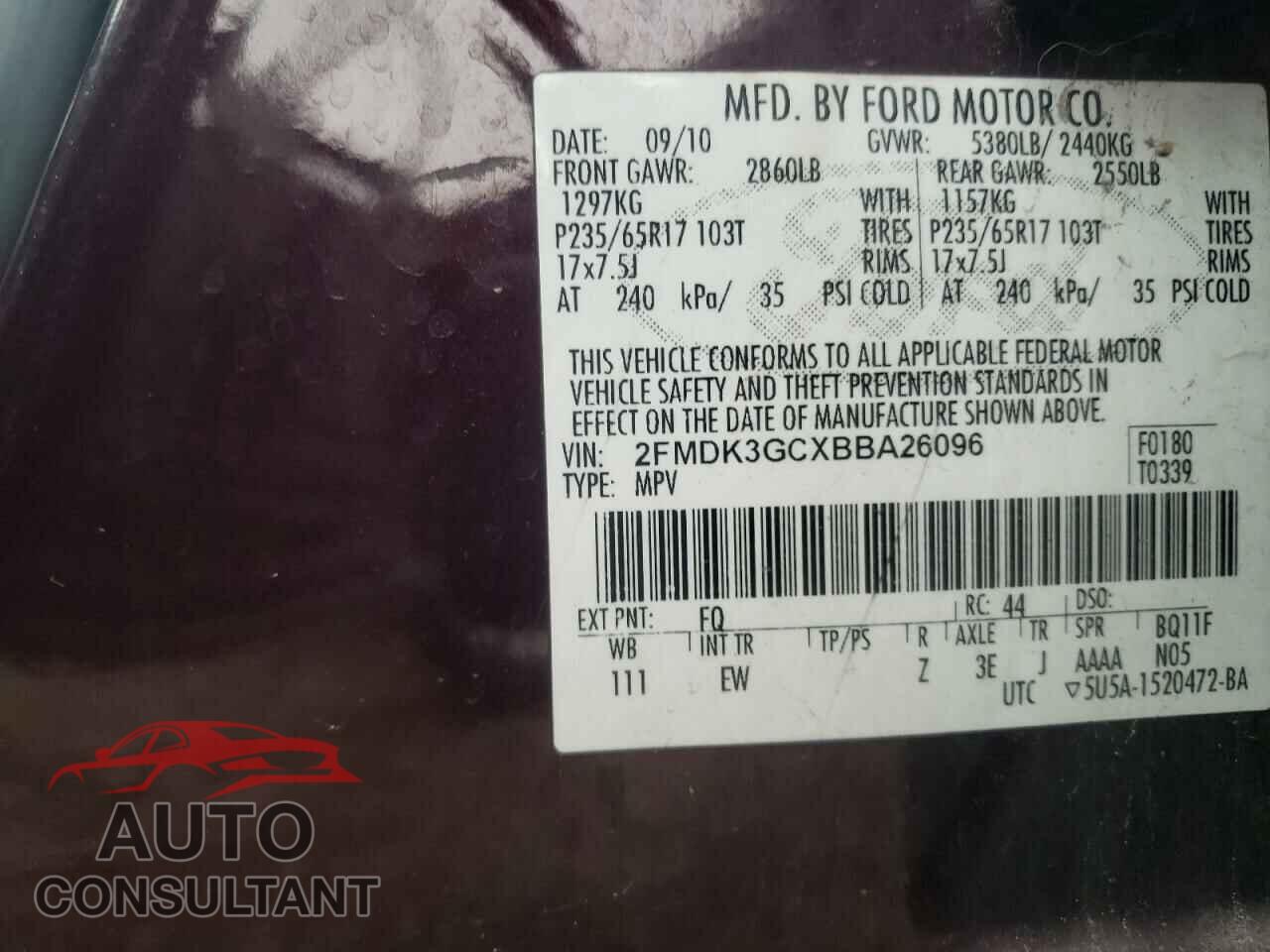 FORD EDGE 2011 - 2FMDK3GCXBBA26096