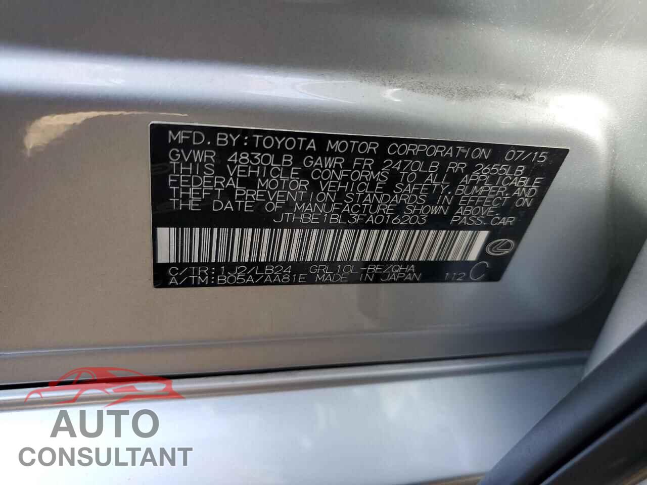 LEXUS GS350 2015 - JTHBE1BL3FA016203