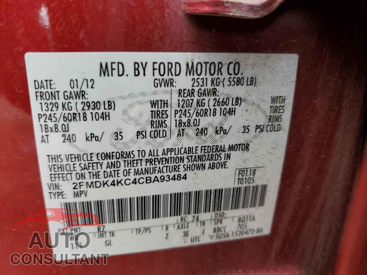 FORD EDGE 2012 - 2FMDK4KC4CBA93484