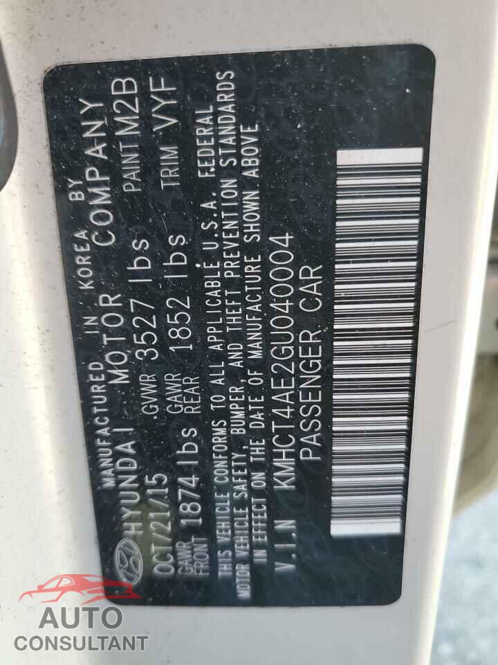 HYUNDAI ACCENT 2016 - KMHCT4AE2GU040004