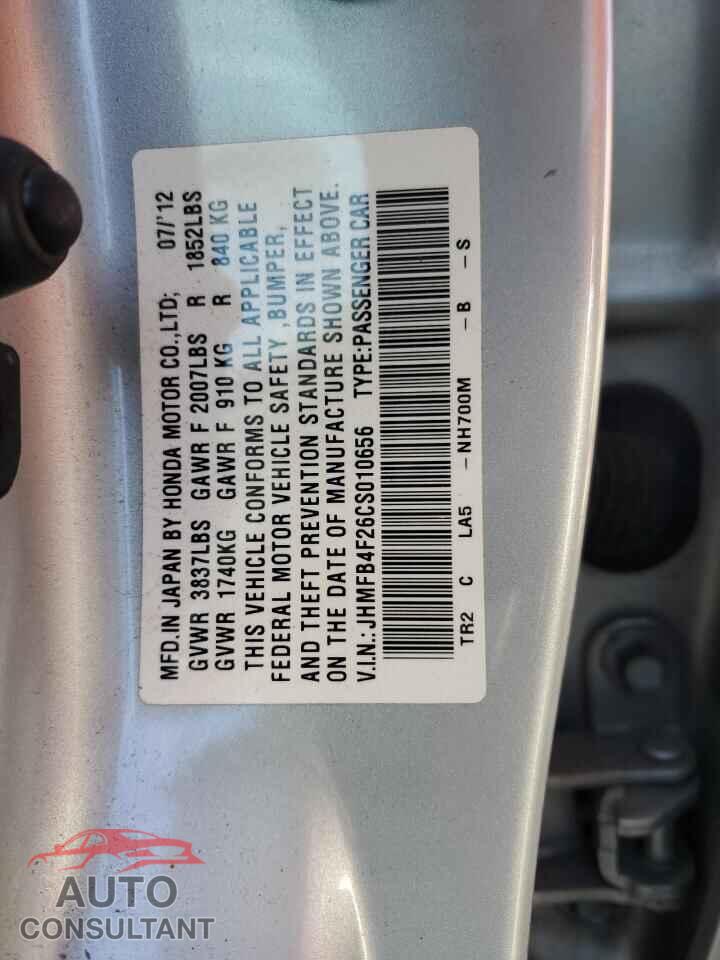 HONDA CIVIC 2012 - JHMFB4F26CS010656