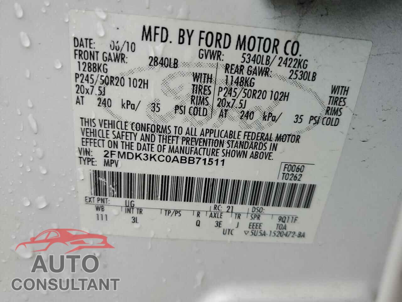FORD EDGE 2010 - 2FMDK3KC0ABB71511