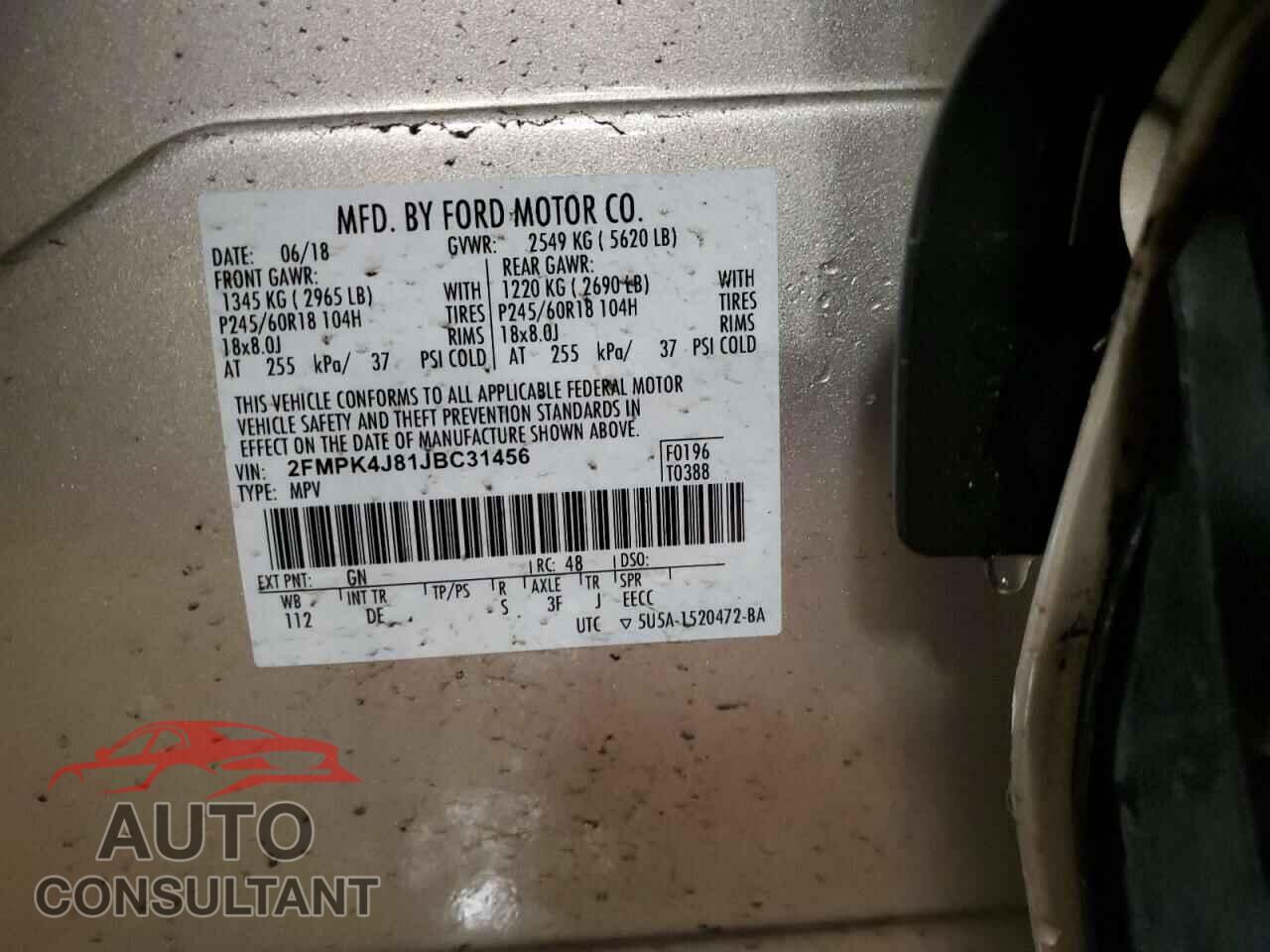 FORD EDGE 2018 - 2FMPK4J81JBC31456