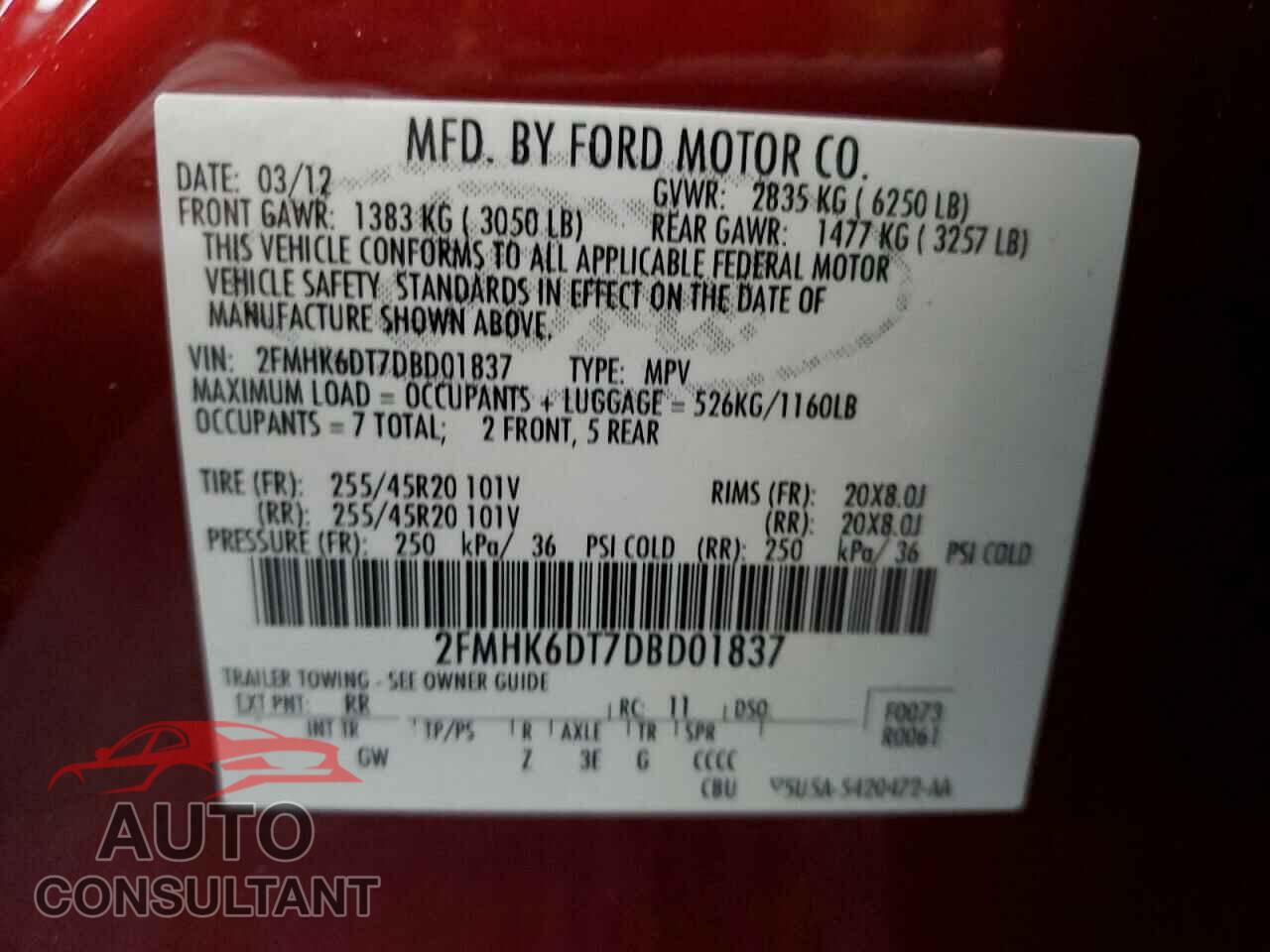 FORD FLEX 2013 - 2FMHK6DT7DBD01837
