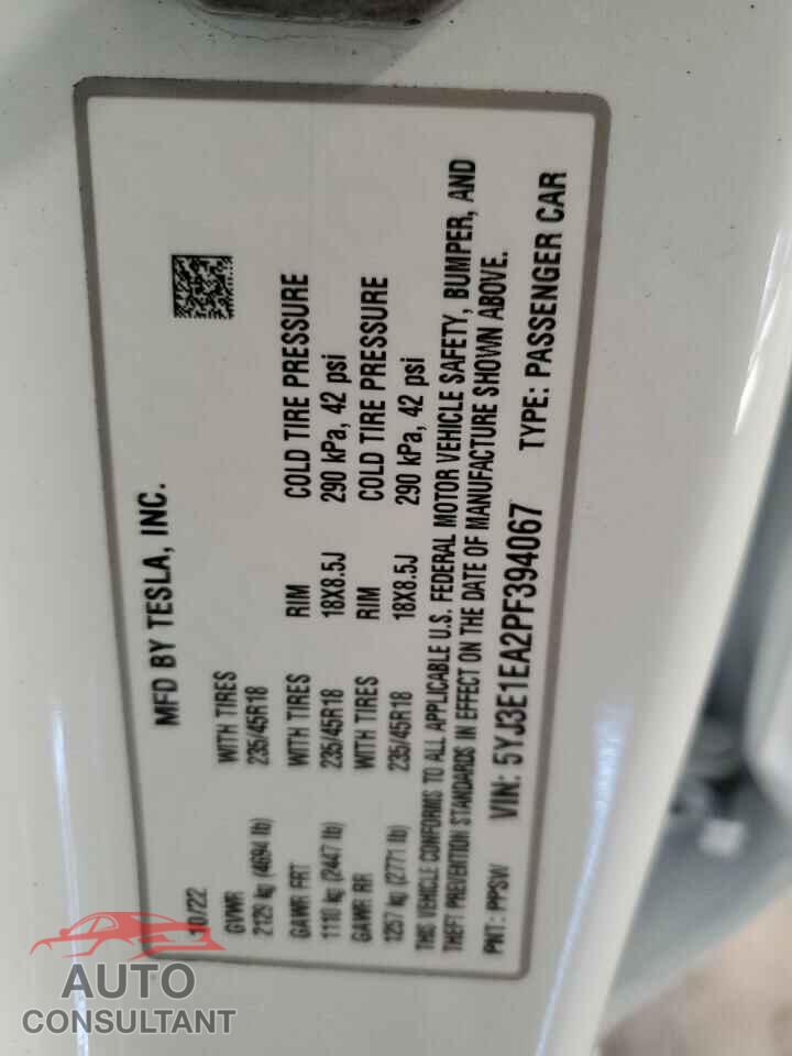TESLA MODEL 3 2023 - 5YJ3E1EA2PF394067