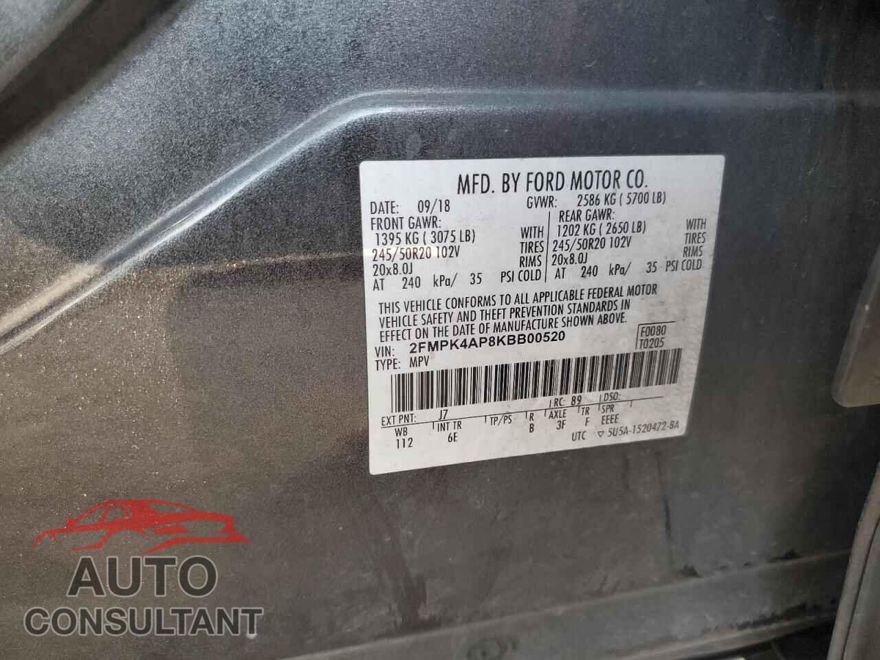 FORD EDGE 2019 - 2FMPK4AP8KBB00520