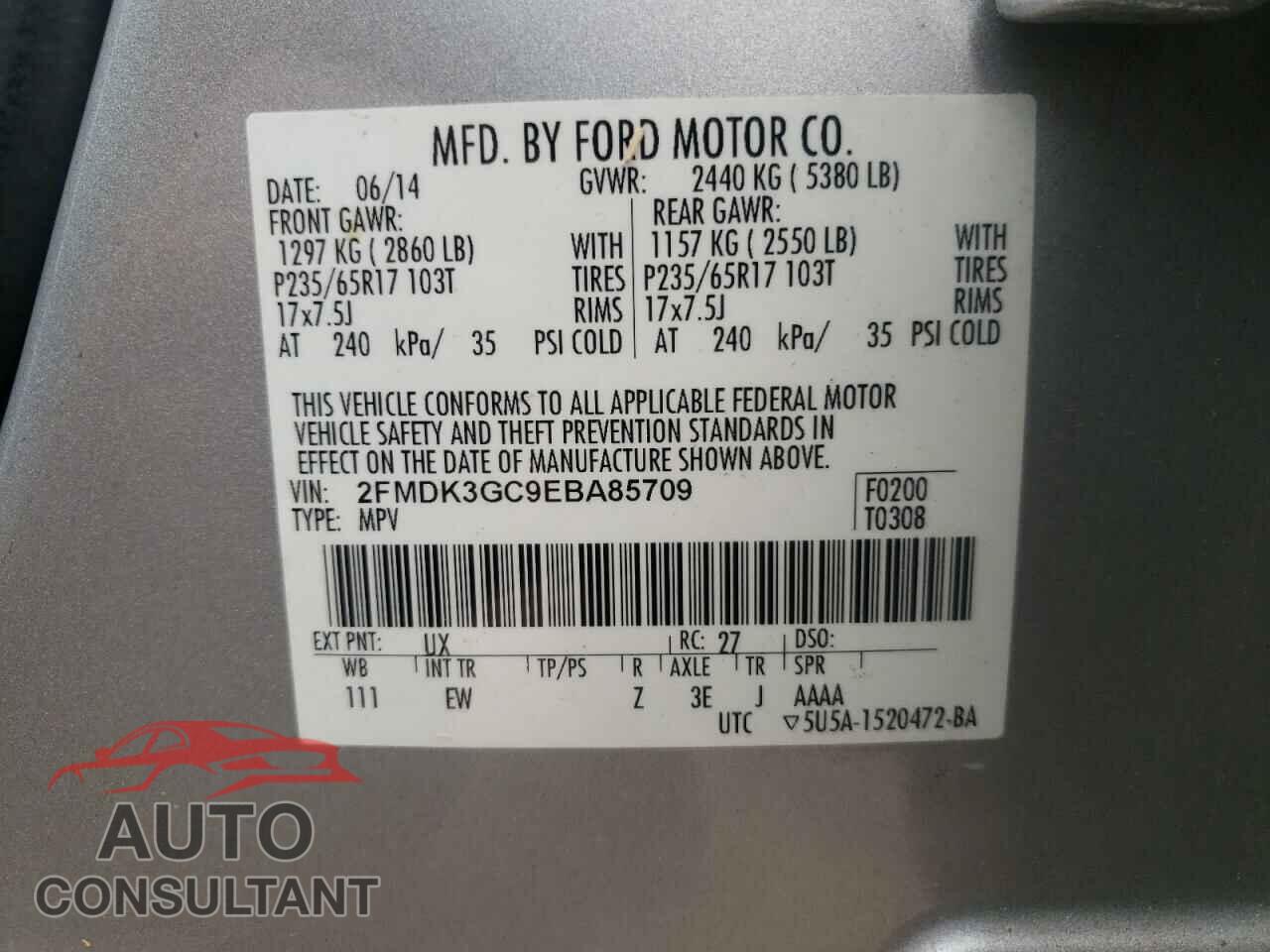 FORD EDGE 2014 - 2FMDK3GC9EBA85709