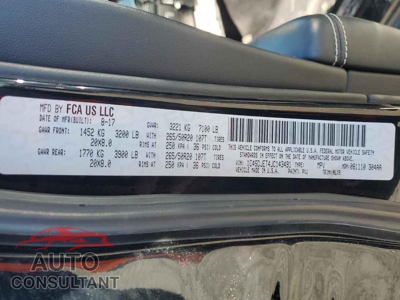 DODGE DURANGO 2018 - 1C4SDJET4JC143491