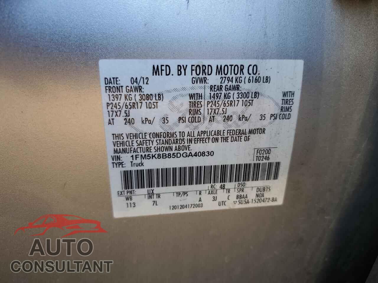 FORD EXPLORER 2013 - 1FM5K8B85DGA40830