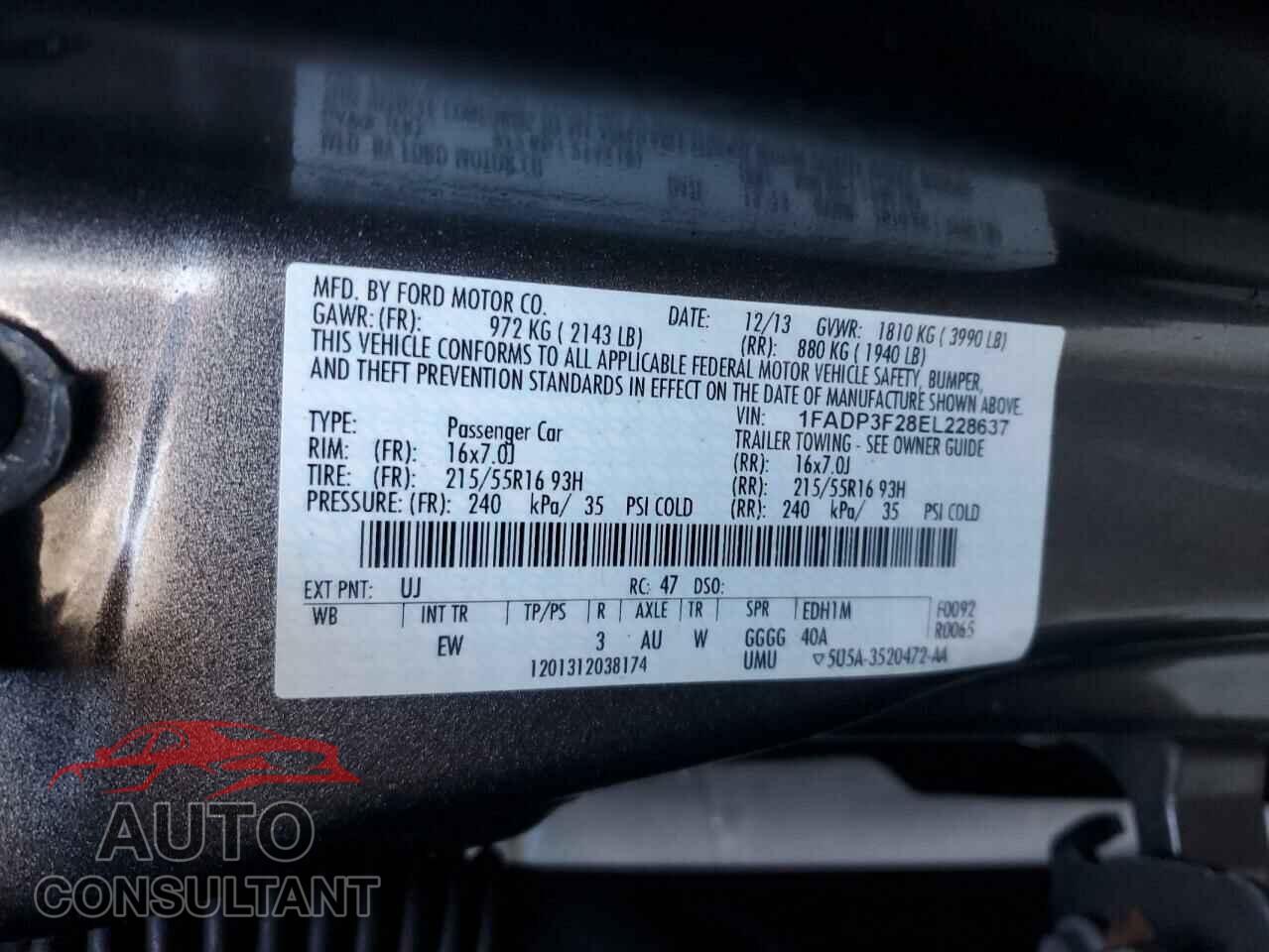 FORD FOCUS 2014 - 1FADP3F28EL228637