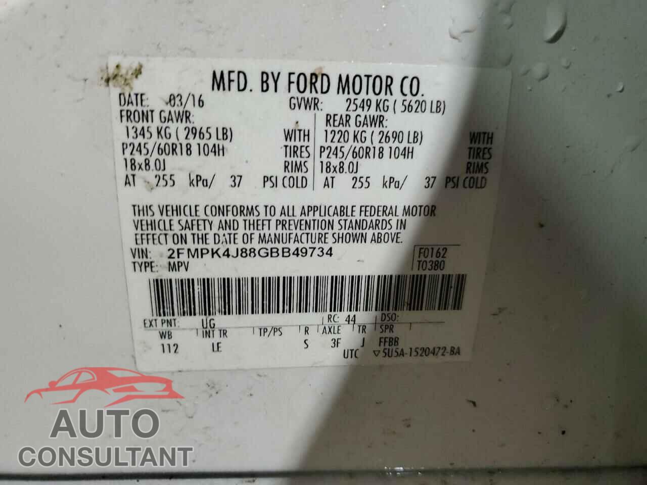 FORD EDGE 2016 - 2FMPK4J88GBB49734