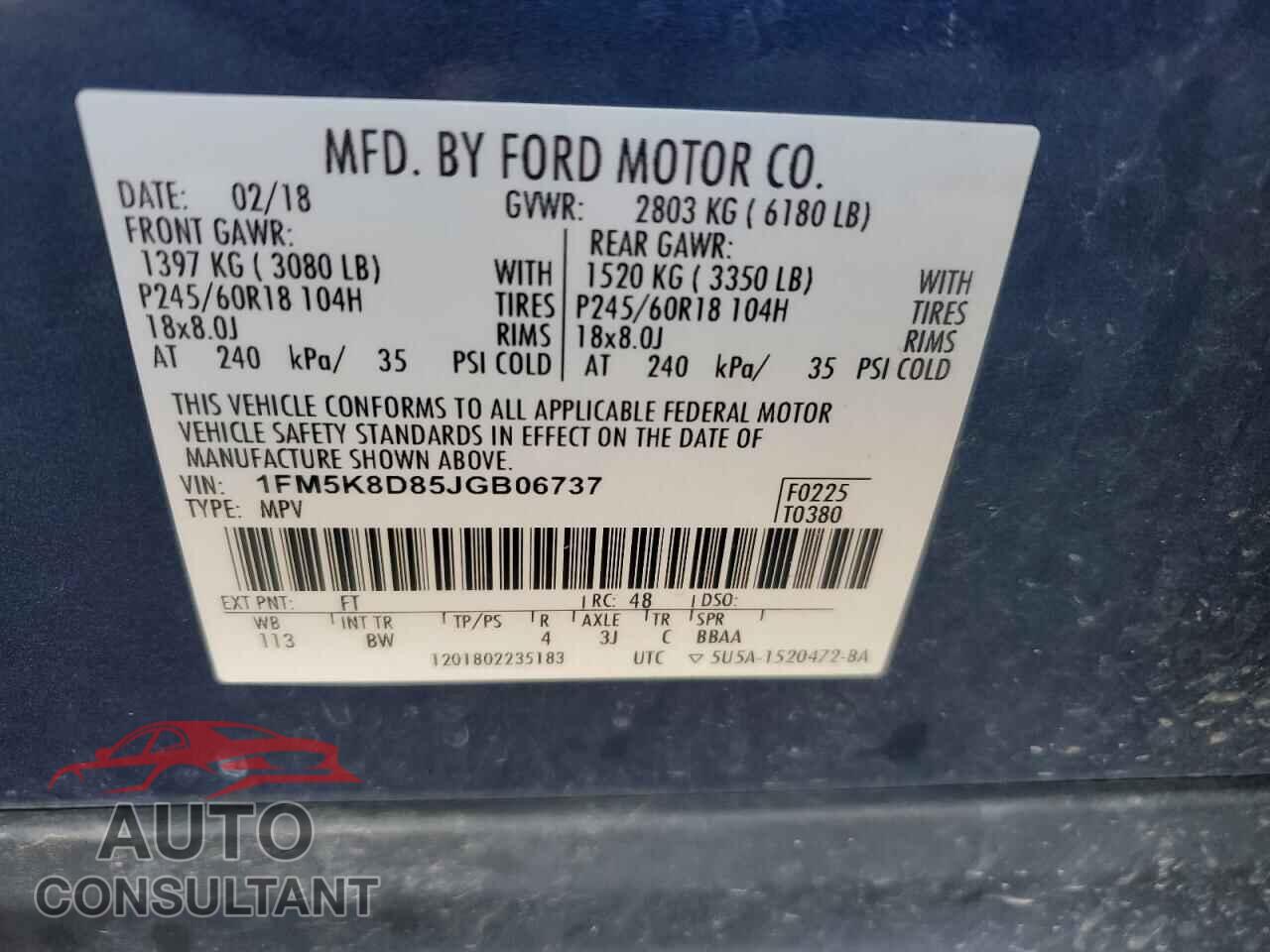 FORD EXPLORER 2018 - 1FM5K8D85JGB06737