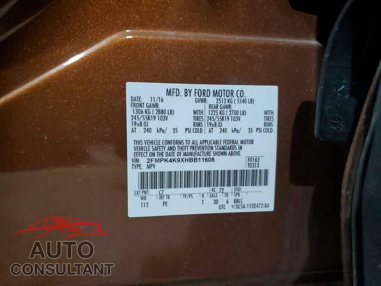 FORD EDGE 2017 - 2FMPK4K9XHBB11608