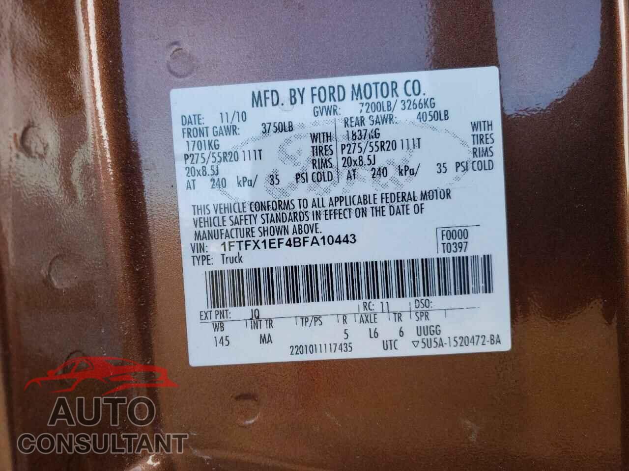 FORD F-150 2011 - 1FTFX1EF4BFA10443
