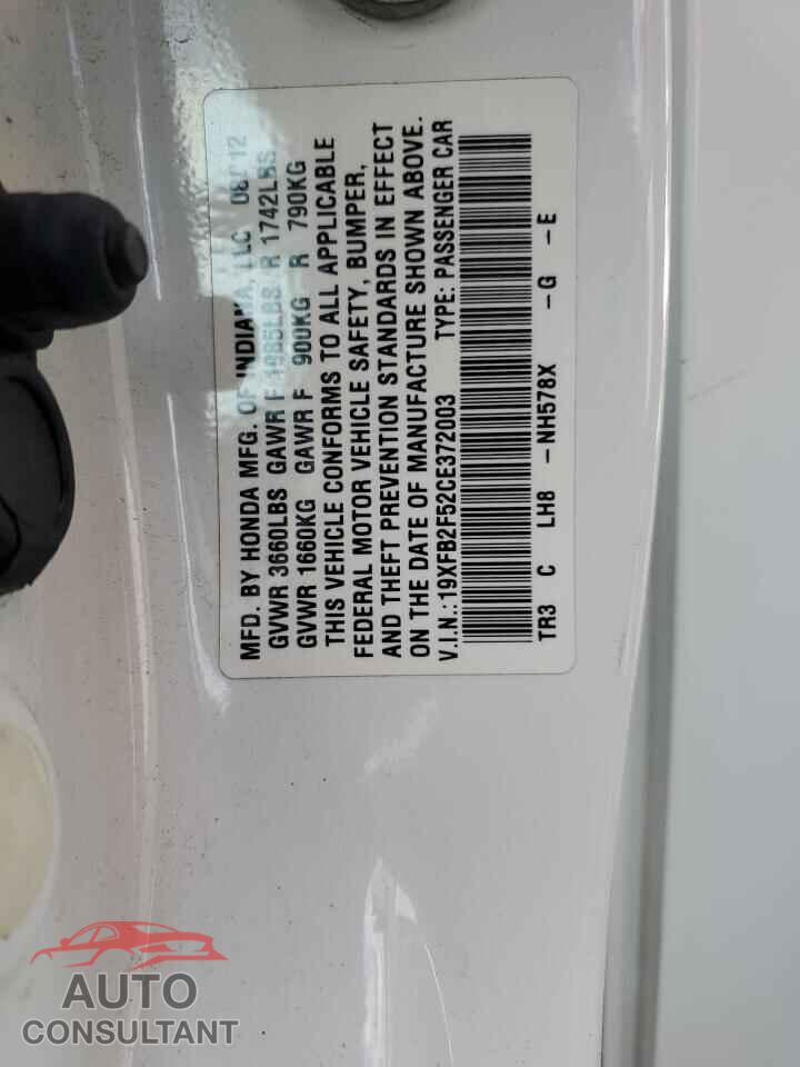 HONDA CIVIC 2012 - 19XFB2F52CE372003