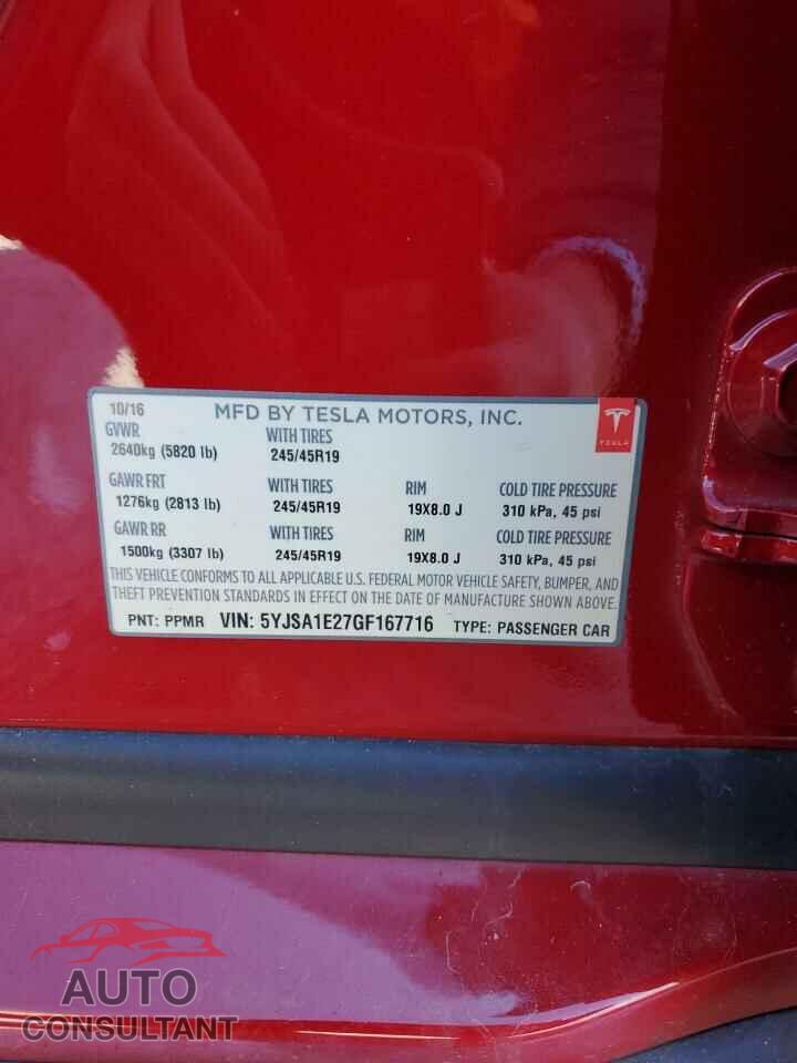 TESLA MODEL S 2016 - 5YJSA1E27GF167716
