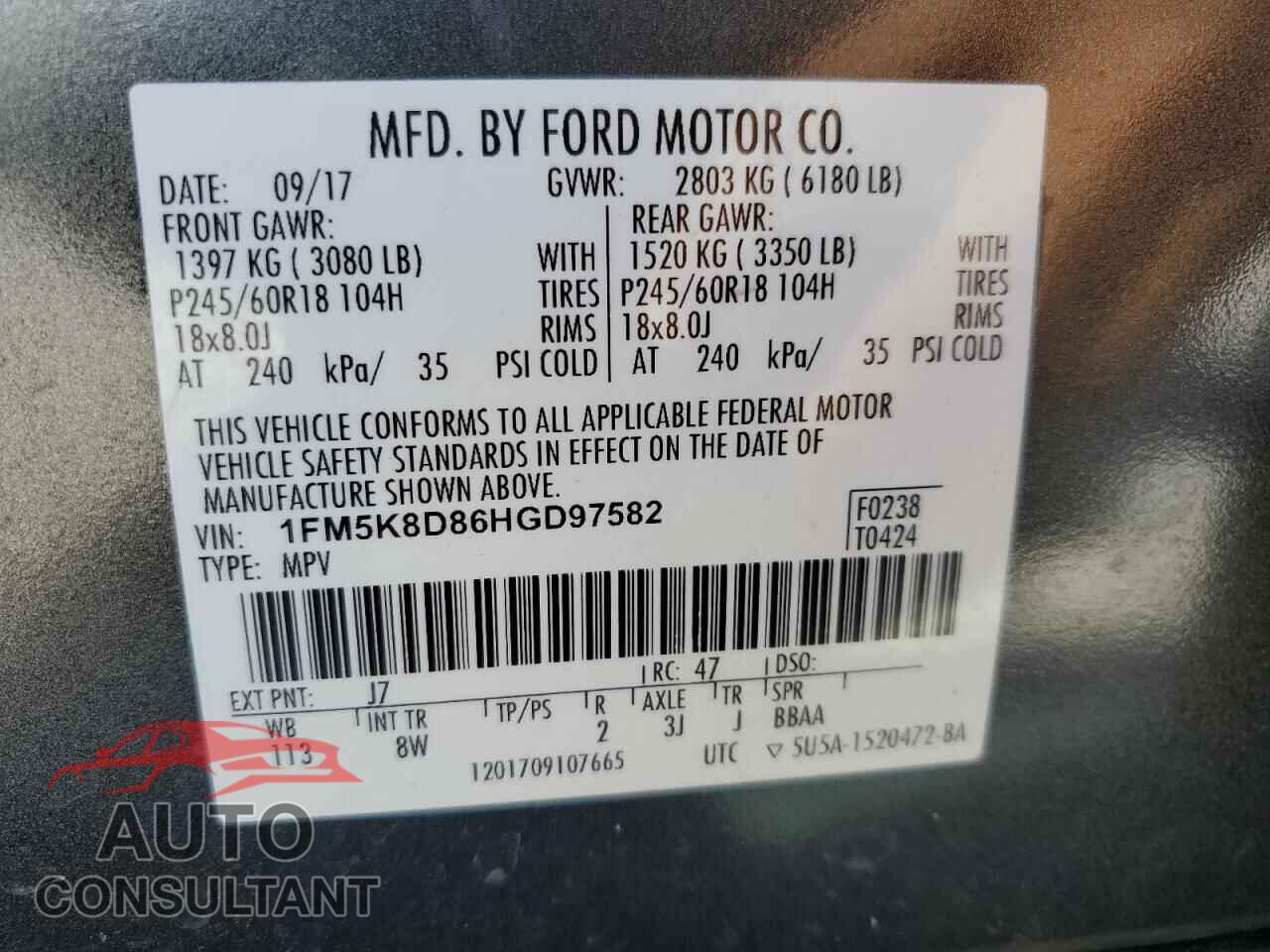 FORD EXPLORER 2017 - 1FM5K8D86HGD97582