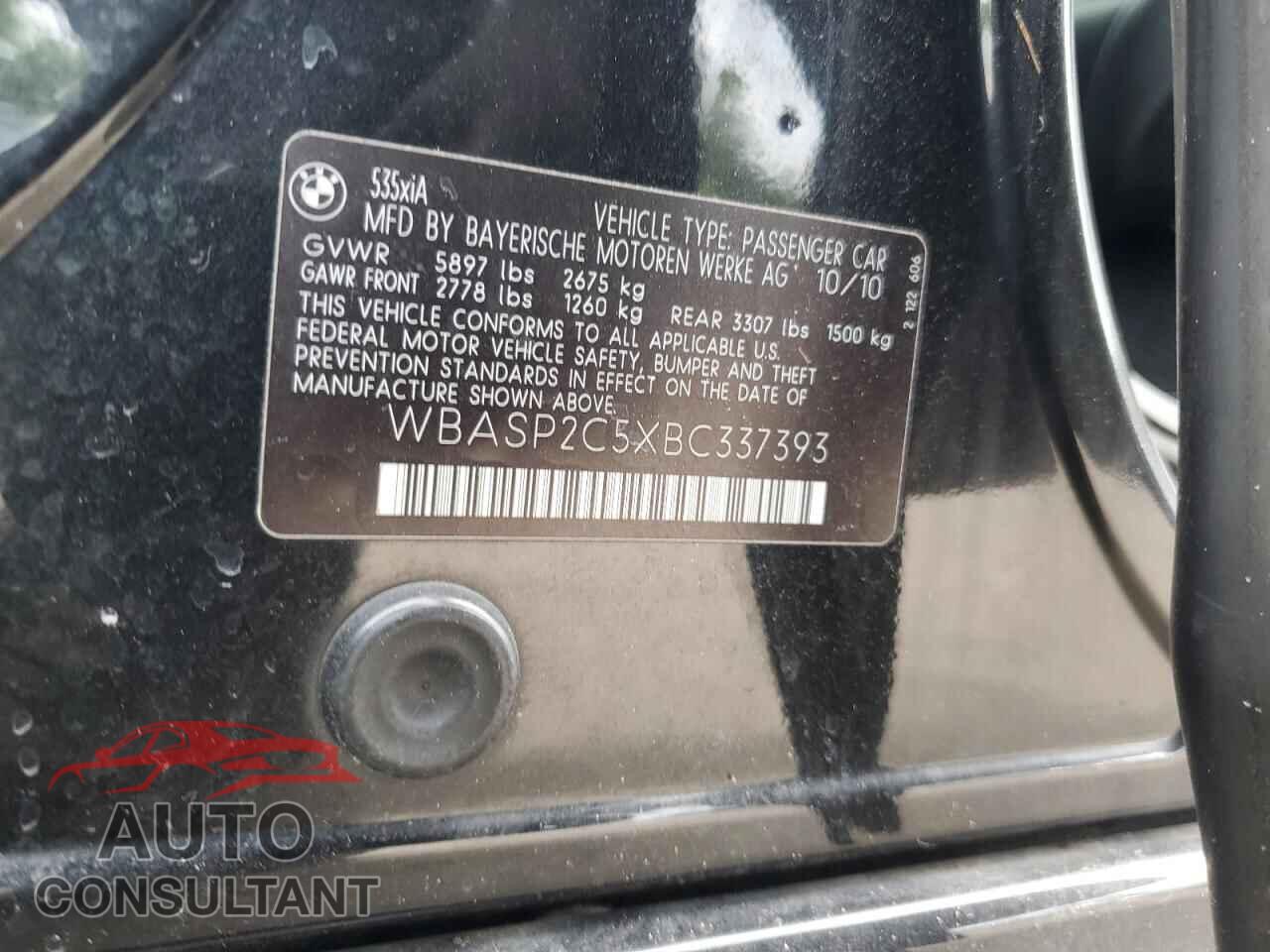 BMW 5 SERIES 2011 - WBASP2C5XBC337393