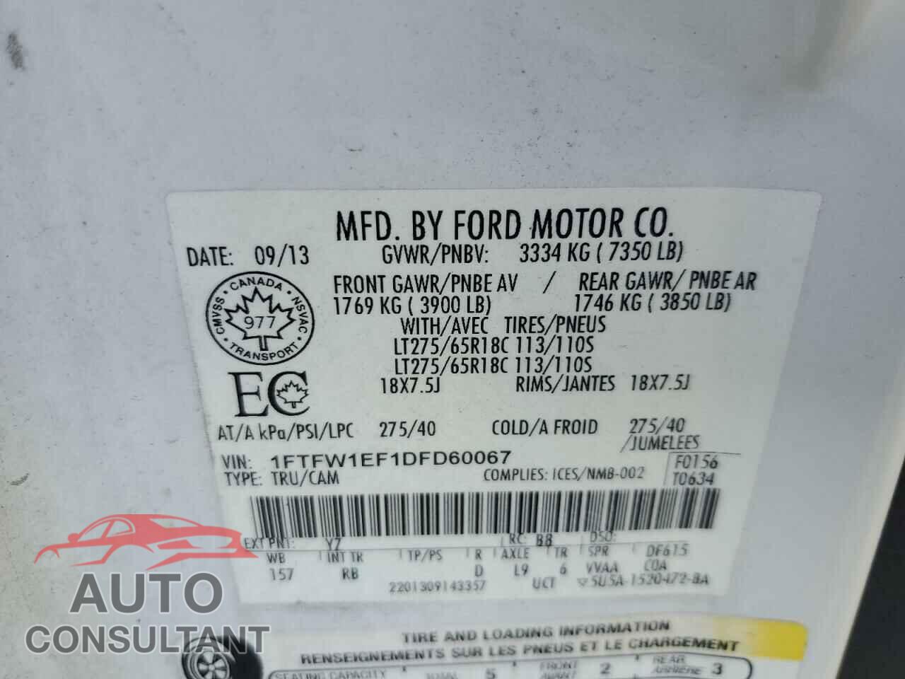FORD F-150 2013 - 1FTFW1EF1DFD60067