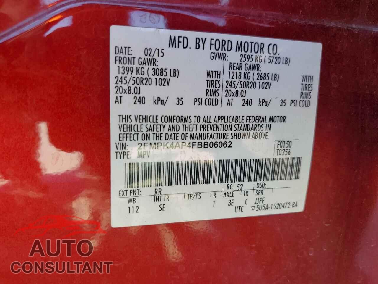 FORD EDGE 2015 - 2FMPK4AP4FBB06062