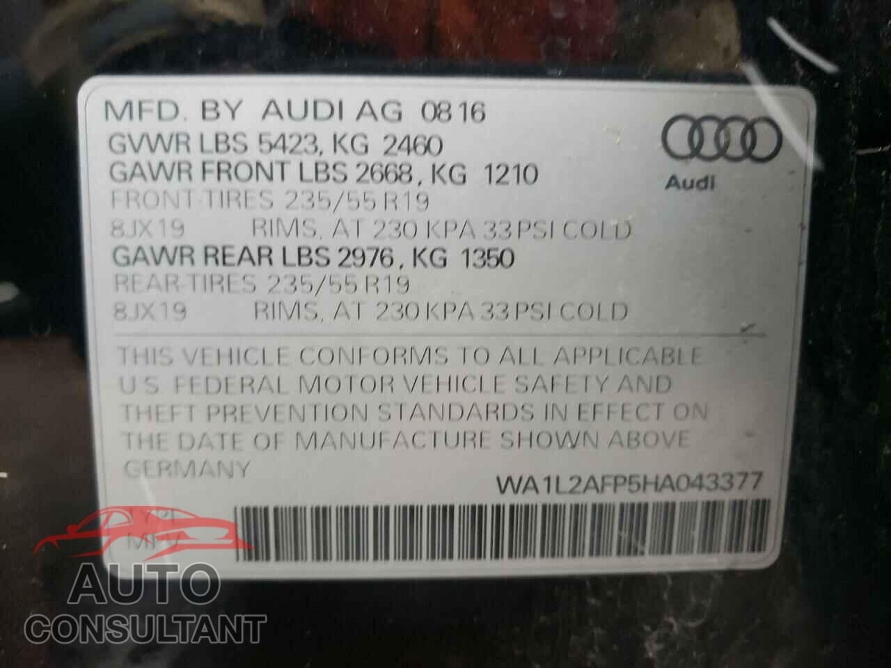 AUDI Q5 2017 - WA1L2AFP5HA043377