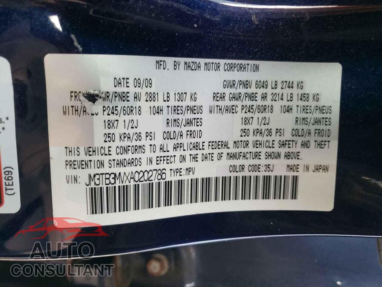 MAZDA CX-9 2010 - JM3TB3MVXA0202786