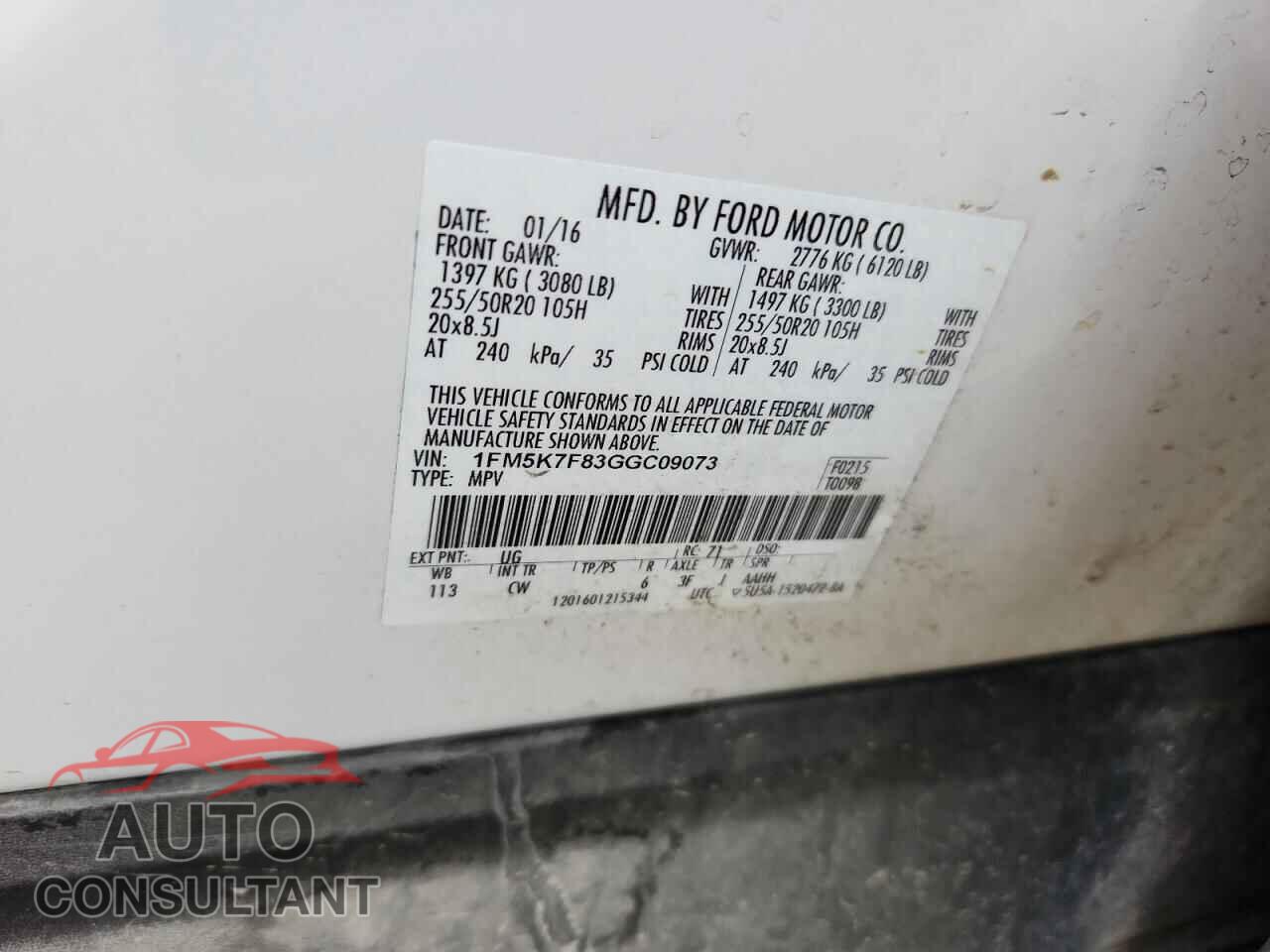 FORD EXPLORER 2016 - 1FM5K7F83GGC09073