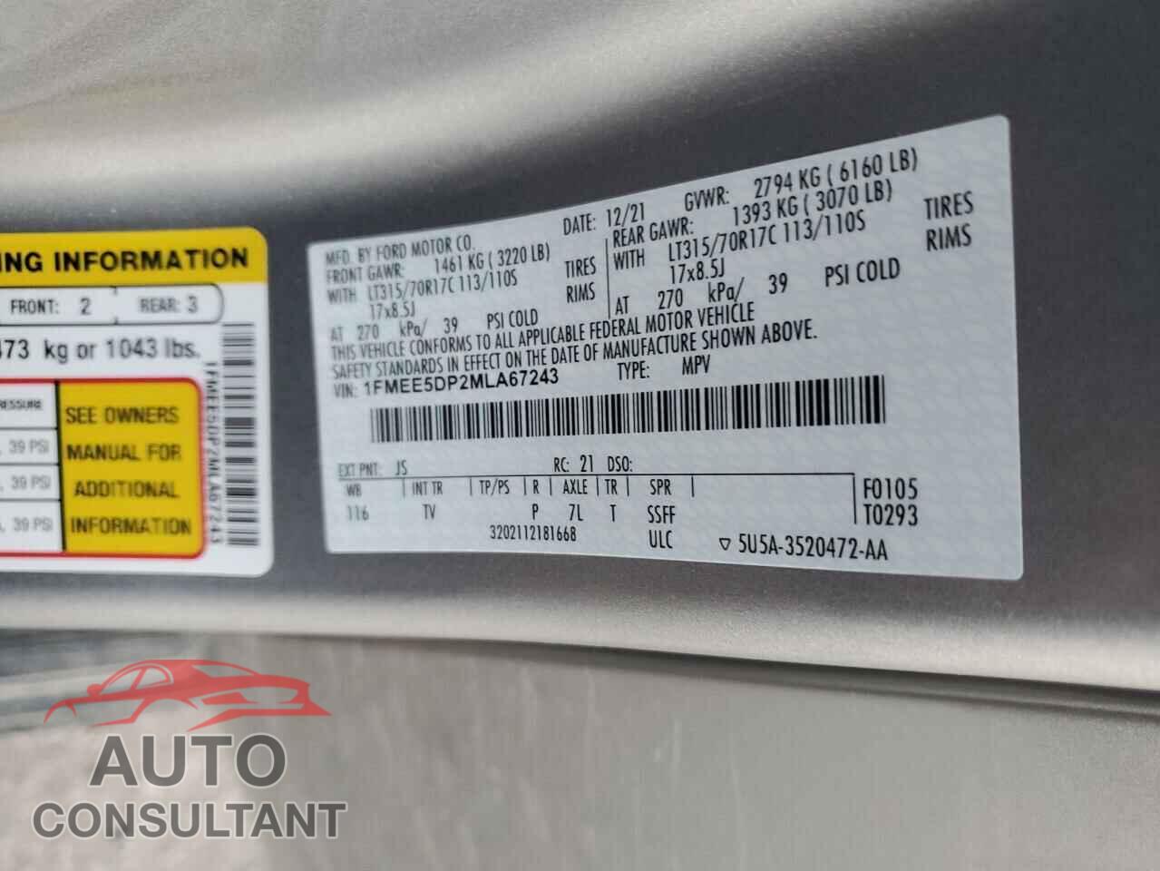 FORD BRONCO 2021 - 1FMEE5DP2MLA67243