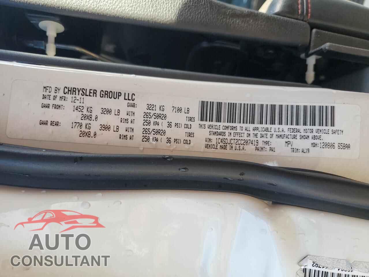 DODGE DURANGO 2012 - 1C4SDJCT2CC207419