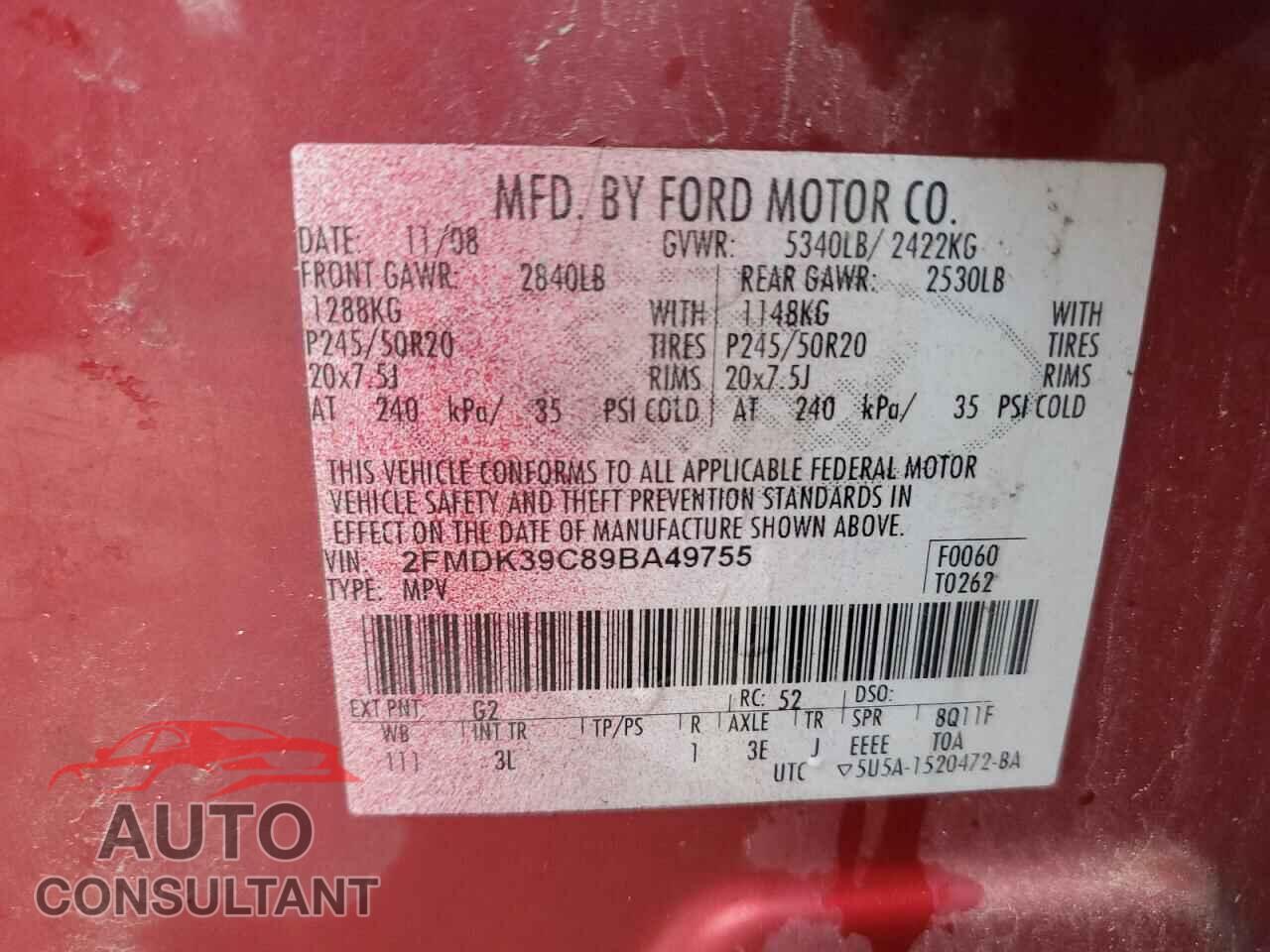 FORD EDGE 2009 - 2FMDK39C89BA49755