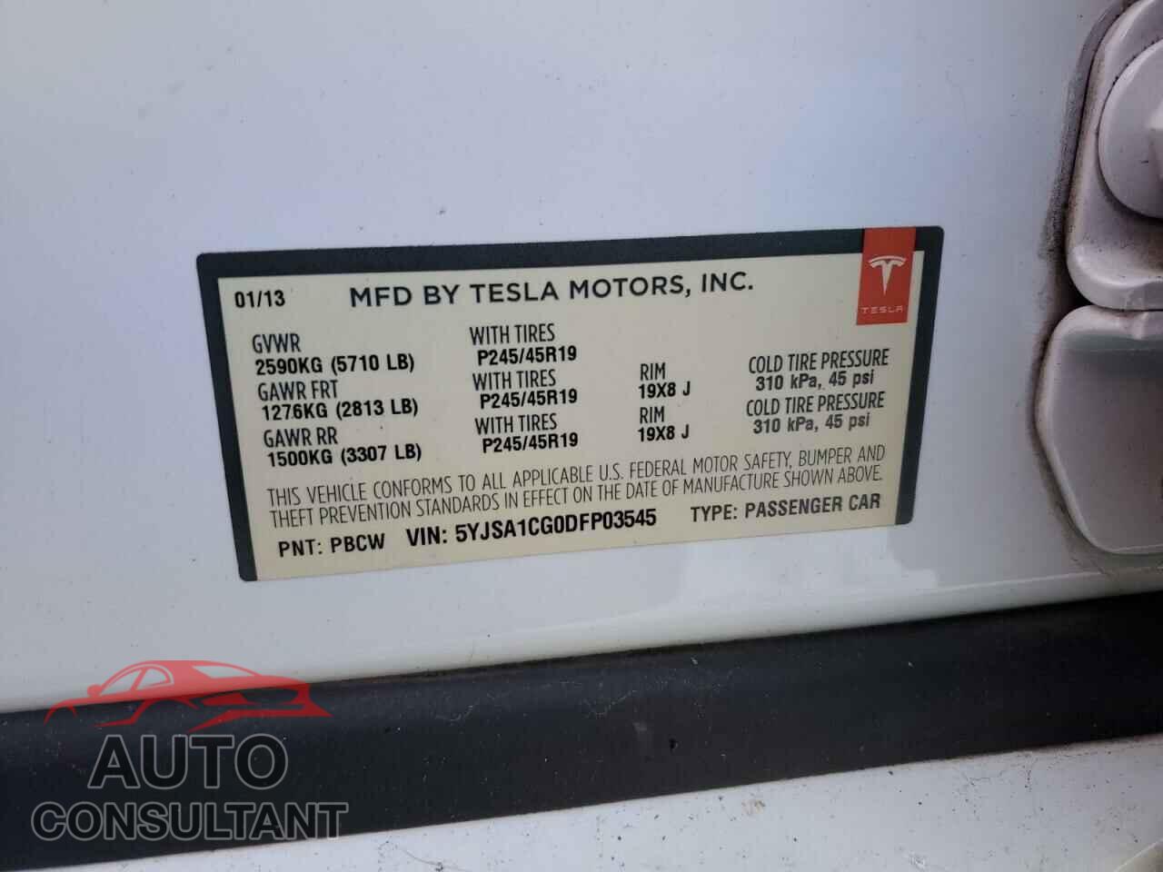 TESLA MODEL S 2013 - 5YJSA1CG0DFP03545