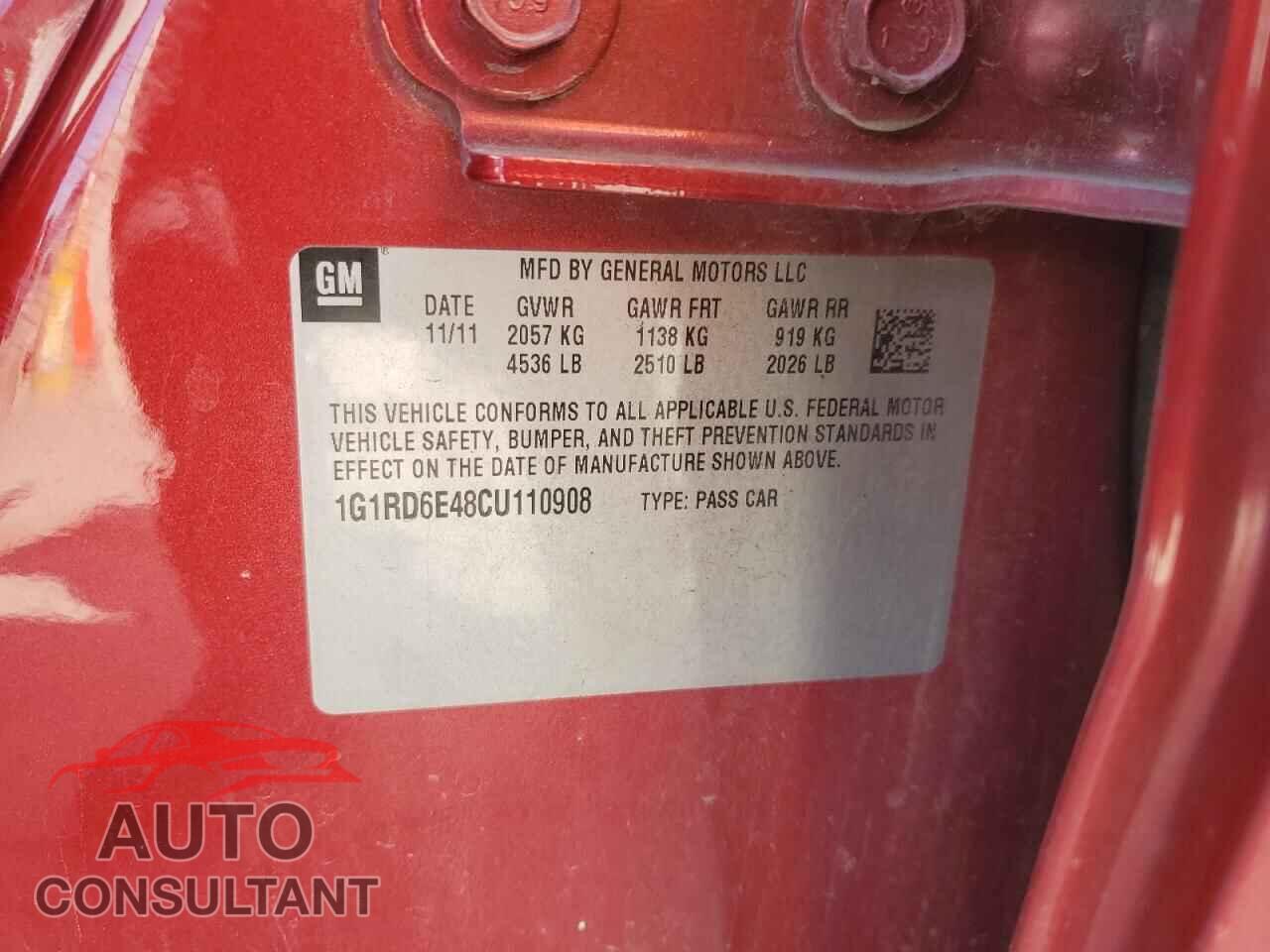 CHEVROLET VOLT 2012 - 1G1RD6E48CU110908