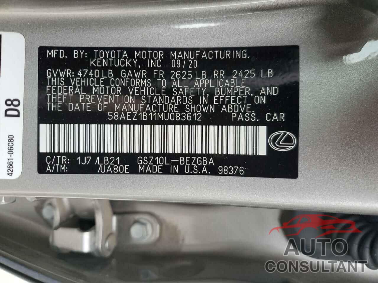LEXUS ES350 2021 - 58AEZ1B11MU083612