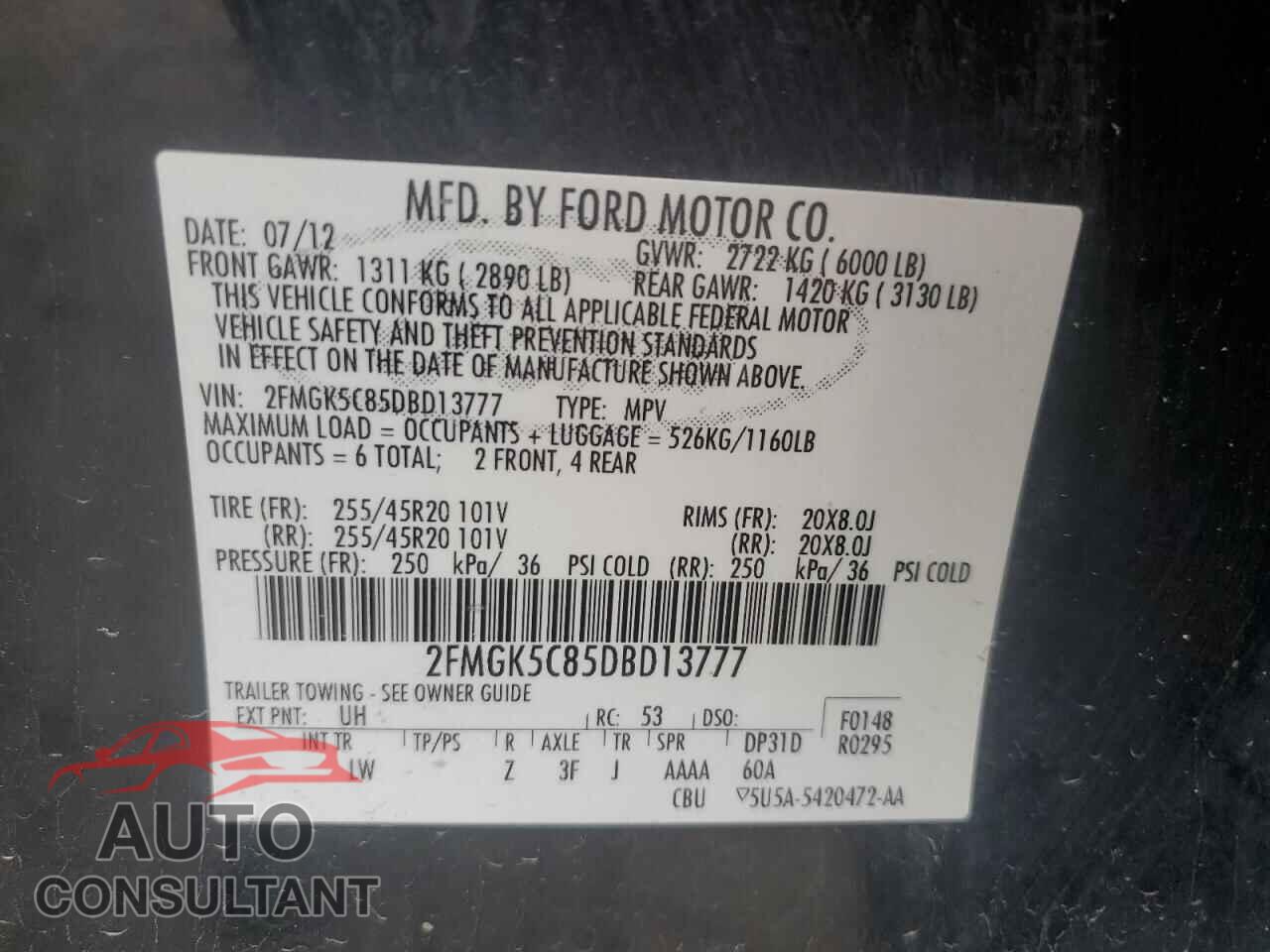 FORD FLEX 2013 - 2FMGK5C85DBD13777