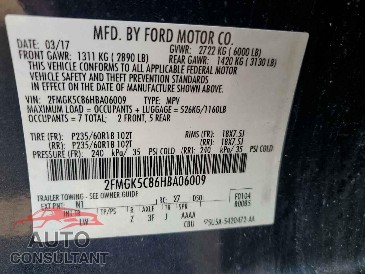 FORD FLEX 2017 - 2FMGK5C86HBA06009