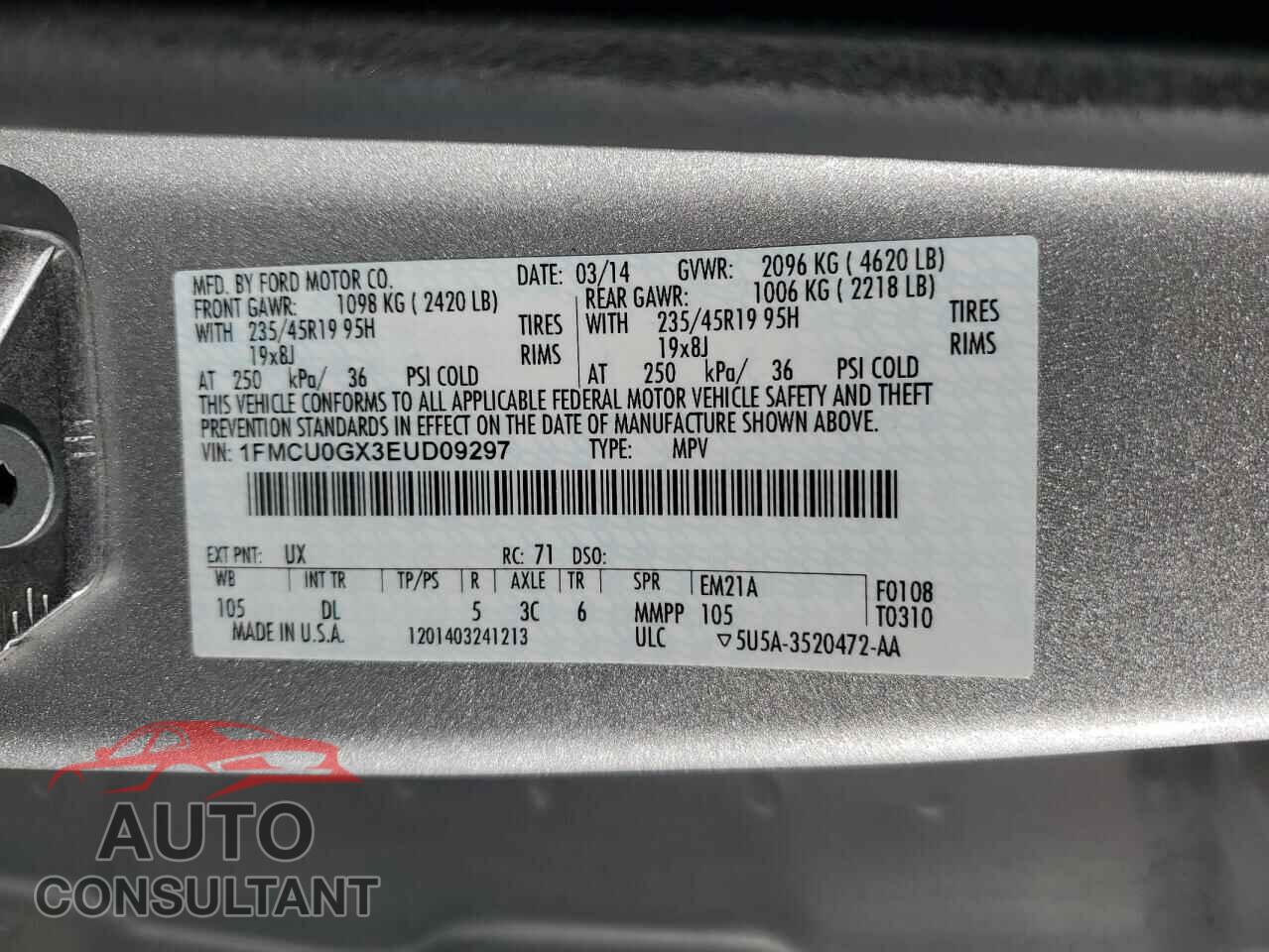 FORD ESCAPE 2014 - 1FMCU0GX3EUD09297